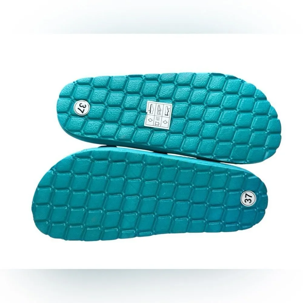 New Biofun Relaxing Footwear 2 Strap Turquoise Leather Sandals Women’s Size 6.5